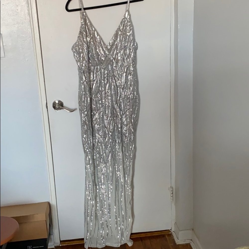 Silver and nude sequin gown